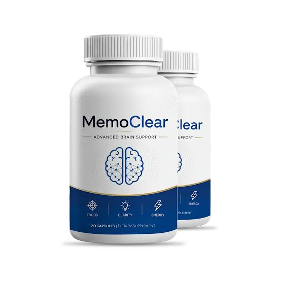 Two MemoClear advanced brain support capsule bottles